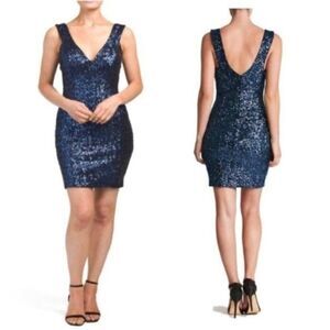 DRESS THE POPULATION Mini Sequin Bodycon Dress 
